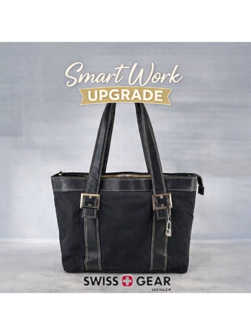 SwissGear Wenger Black Work Tote | Structured Laptop Bag | Office Travel Purse